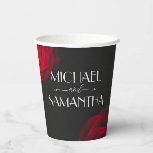 ヴィンテージ緋色バラ花弁結婚花 紙コップ (裏面)