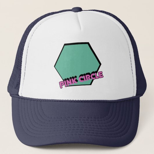 ヴィンテージ緑がかった六角ピンクの円文字 キャップ (正面)