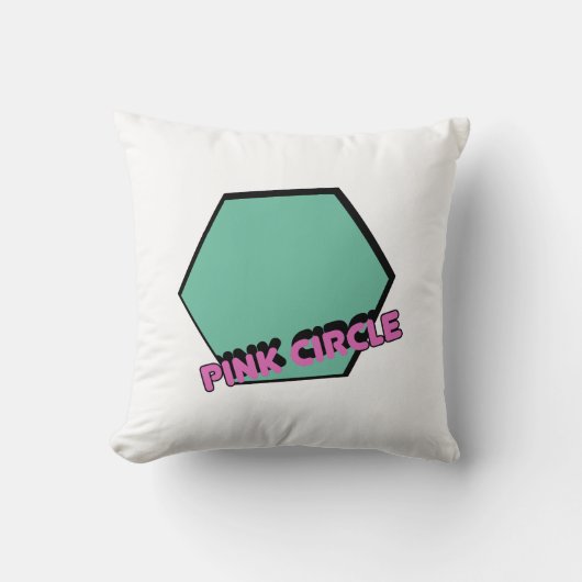 ヴィンテージ緑がかった六角ピンクの円文字 クッション (正面)