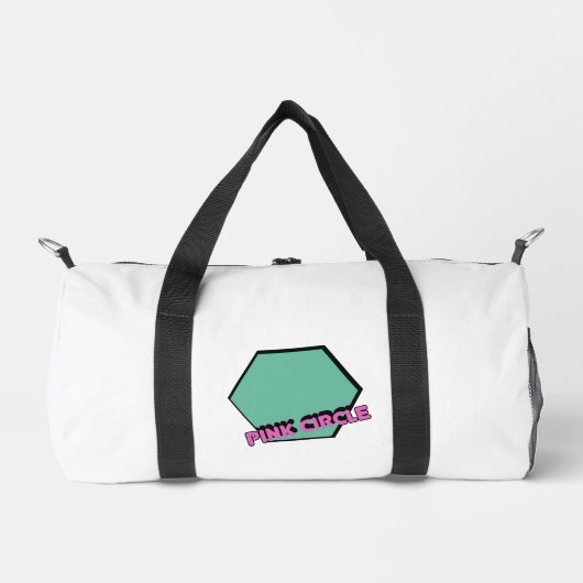 ヴィンテージ緑がかった六角ピンクの円文字 ダッフルバッグ (正面)