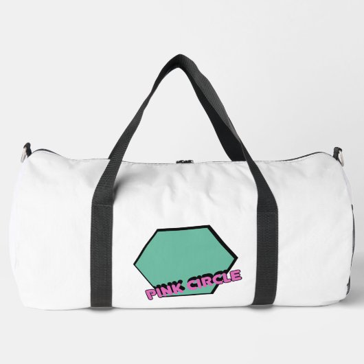 ヴィンテージ緑がかった六角ピンクの円文字 ダッフルバッグ (正面)