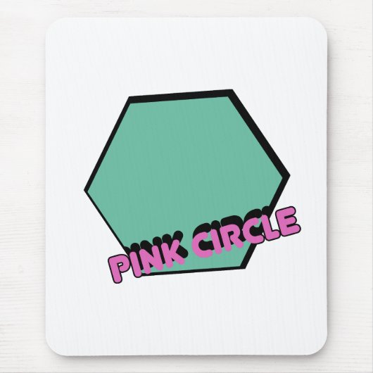 ヴィンテージ緑がかった六角ピンクの円文字 マウスパッド (正面)