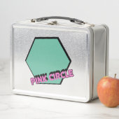 ヴィンテージ緑がかった六角ピンクの円文字 メタルランチボックス (インサイチュ)