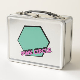 ヴィンテージ緑がかった六角ピンクの円文字 メタルランチボックス