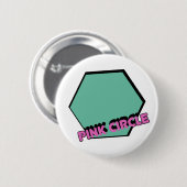ヴィンテージ緑がかった六角ピンクの円文字 缶バッジ (正面&裏面)
