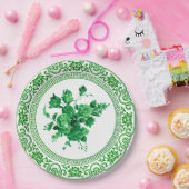 ヴィンテージ緑と白のフローラ ペーパープレート (パーティー)