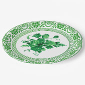 ヴィンテージ緑と白のフローラ ペーパープレート (アングル)