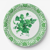 ヴィンテージ緑と白のフローラ ペーパープレート (正面)
