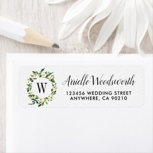 ヴィンテージ緑のフローラ結婚の住所 シール (インサイチュ)