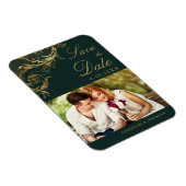 ヴィンテージ緑の金ゴールドダマスク写真の保存日付 マグネット (右側)