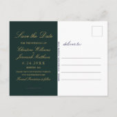 ヴィンテージ緑の金ゴールドダマスク写真の保存日付 案内ポストカード (裏面)