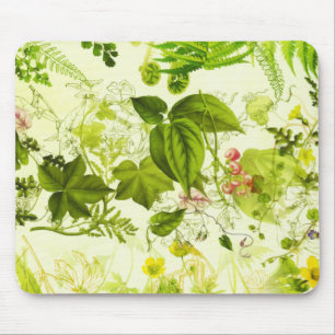 ヴィンテージ緑植物の山の花水彩 マウスパッド