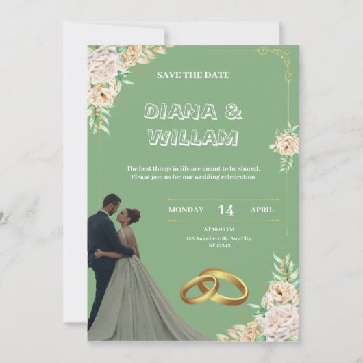 ヴィンテージ緑結婚式招待状 招待状 (正面)