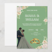 ヴィンテージ緑結婚式招待状 招待状 (正面/裏面)