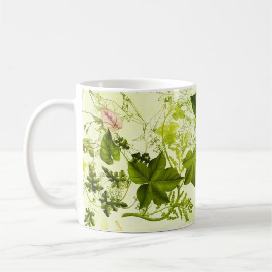 ヴィンテージ緑色植物野草水色 コーヒーマグカップ (左)