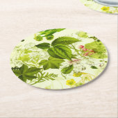 ヴィンテージ緑色植物野草水色 ラウンドペーパーコースター (アングル)