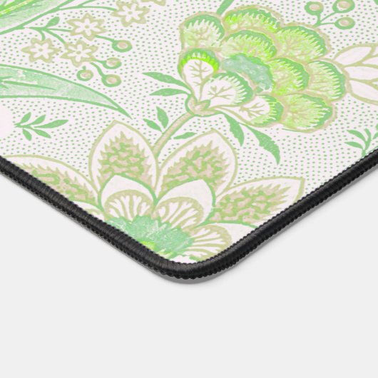 ヴィンテージ緑花柄とグリーンハミングバード デスクマット (コーナー)