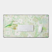 ヴィンテージ緑花柄とグリーンハミングバード デスクマット (キーボード&マウス)