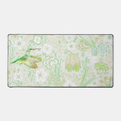 ヴィンテージ緑花柄とグリーンハミングバード デスクマット (正面)