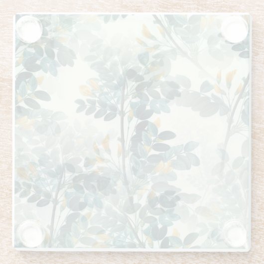 ヴィンテージ緑葉葉エレガント模様 ガラスコースター (裏面)