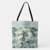 ヴィンテージ緑葉葉エレガント模様 トートバッグ (正面)