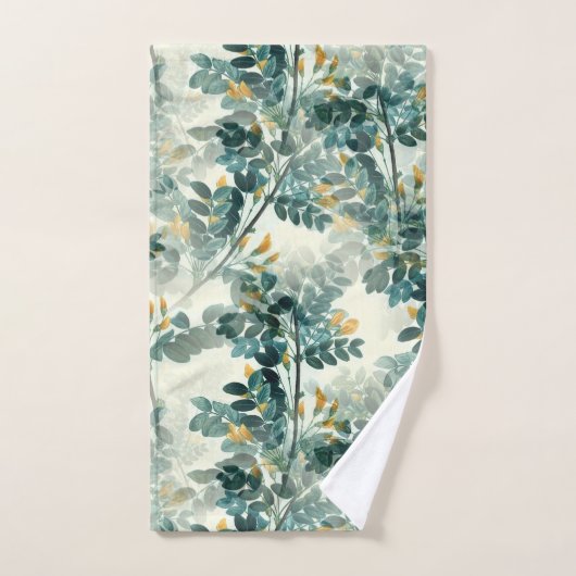 ヴィンテージ緑葉葉エレガント模様 バスタオルセット (ハンドタオル)