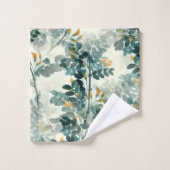 ヴィンテージ緑葉葉エレガント模様 バスタオルセット (ウォッシュタオル)