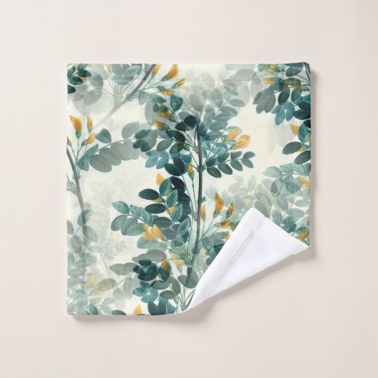 ヴィンテージ緑葉葉エレガント模様 バスタオルセット (ウォッシュタオル)