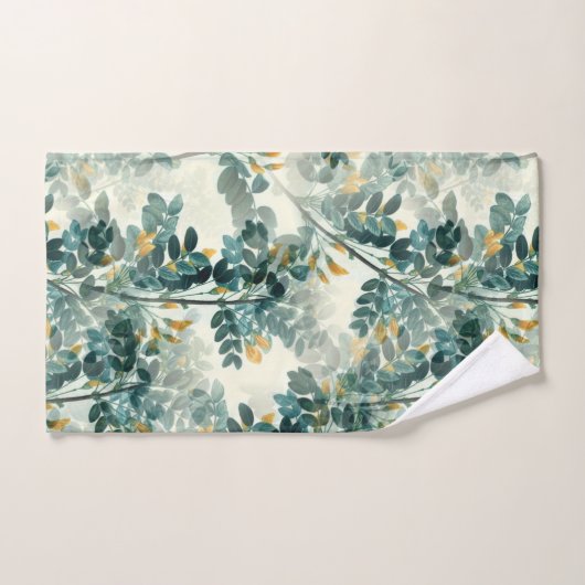 ヴィンテージ緑葉葉エレガント模様 バスタオルセット (ハンドタオル)