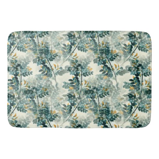 ヴィンテージ緑葉葉エレガント模様 バスマット (正面)