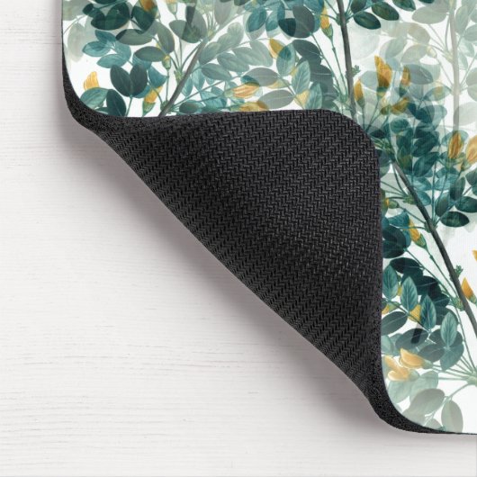 ヴィンテージ緑葉葉エレガント模様 マウスパッド (コーナー)