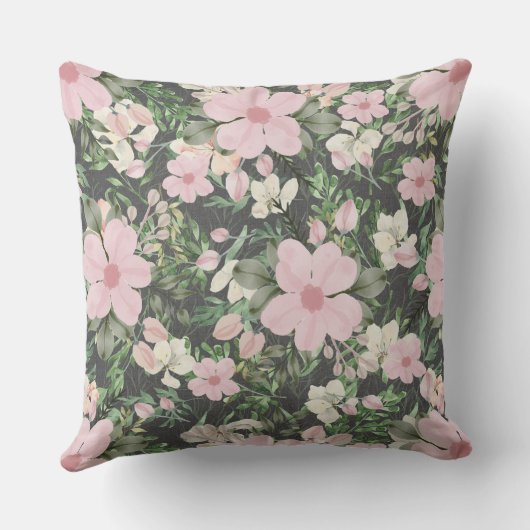 ヴィンテージ緑豊かなピンクの植物モノグラム クッション (裏面)