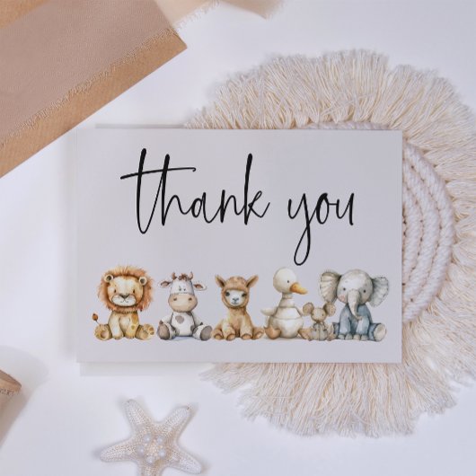ヴィンテージ緑豊かな子供部屋動物の赤ちゃんシャワー サンキューカード