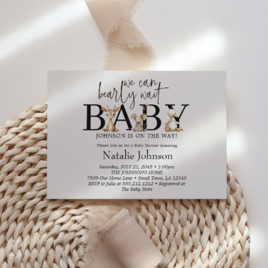 ヴィンテージ緑豊かな子供部屋動物の赤ちゃんシャワー 招待状