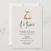 ヴィンテージ緑豊かな子供部屋動物ツインズベビーシャワー 招待状 (正面)