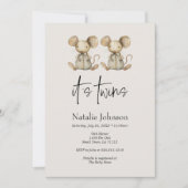 ヴィンテージ緑豊かな子供部屋動物ツインズベビーシャワー 招待状 (正面)