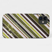 ヴィンテージ緑、白い対角線のストライプパターン Case-Mate iPhoneケース (裏面(横))