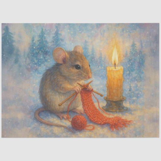 ヴィンテージ編み物マウスの素朴冬の切り離 薄葉紙 (正面)