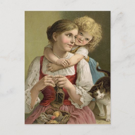 ヴィンテージ編み物母 ポストカード (正面)