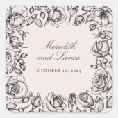 ヴィンテージ縁どバラピンク結婚式用シール スクエアシール (正面)