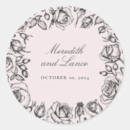 ヴィンテージ縁どバラピンク結婚式用シール ラウンドシール