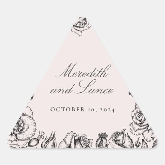ヴィンテージ縁どバラピンク結婚式用シール 三角形シール (正面)