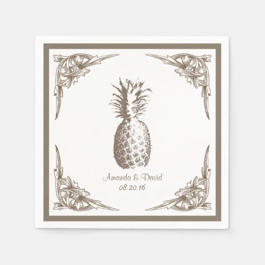 ヴィンテージ縁どパイナップル結婚ズ スタンダードカクテルナプキン (正面)