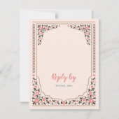 ヴィンテージ縁どフローラの結婚返信 出欠カード (正面)