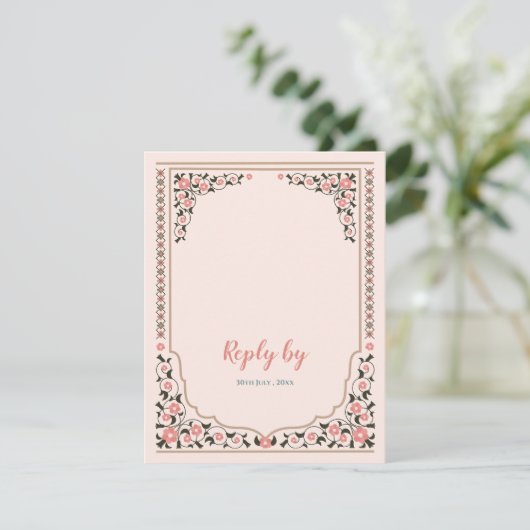 ヴィンテージ縁どフローラの結婚返信 出欠カード (スタンド正面)