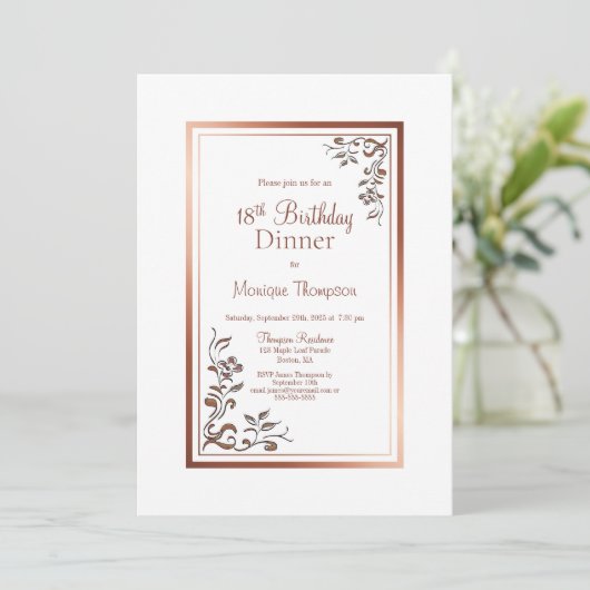ヴィンテージ縁どフローラ18th誕生日ディナーパーティー 招待状 (スタンド正面)