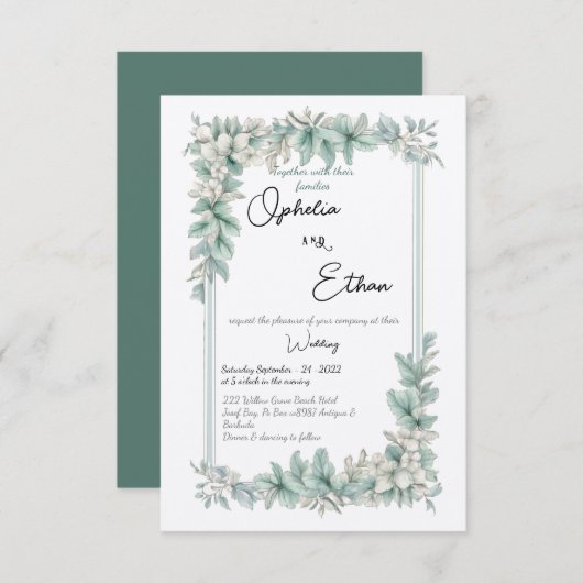 ヴィンテージ縁どフローラ、結婚式招待状 招待状 (正面/裏面)