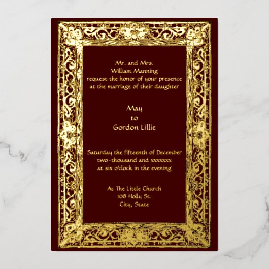 ヴィンテージ縁どペルシ結婚アス 箔招待状 (正面)