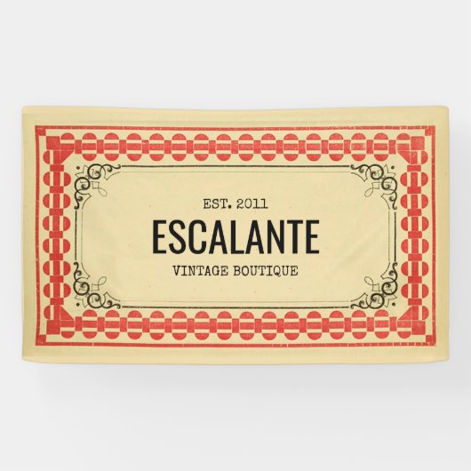 ヴィンテージ縁どレトロベージュブラウンレッド 横断幕 (横)