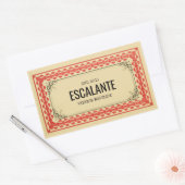 ヴィンテージ縁どレトロベージュブラウンレッド 長方形シール (封筒)